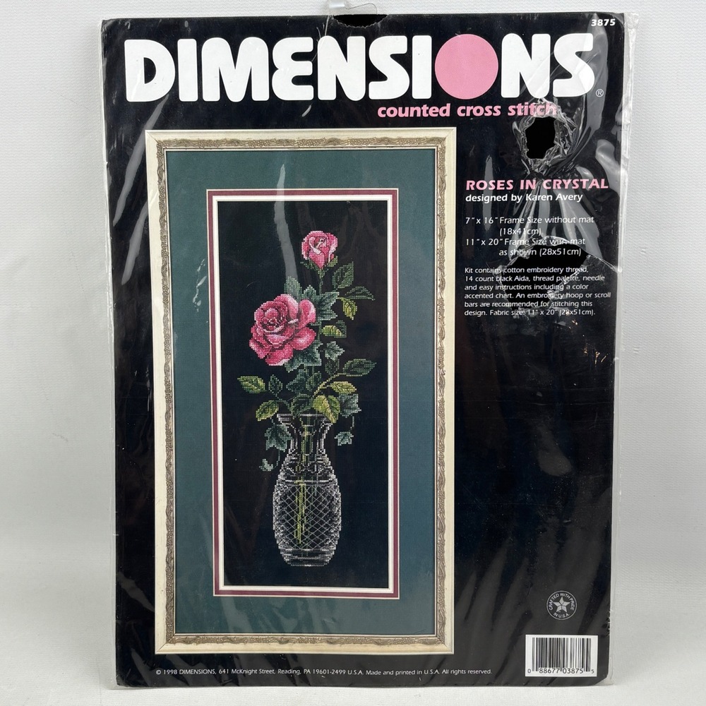 Dimensions Roses In Crystal Counted Cross Stitch Kit 3875 Karen Avery Vase Rose